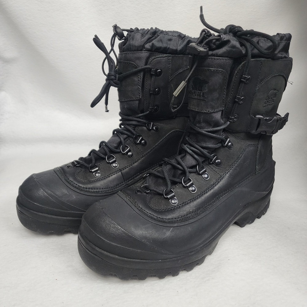 Sorel Conquest Mens 14 Boots Black Leather Waterproof Lace Up Mid Calf Winter